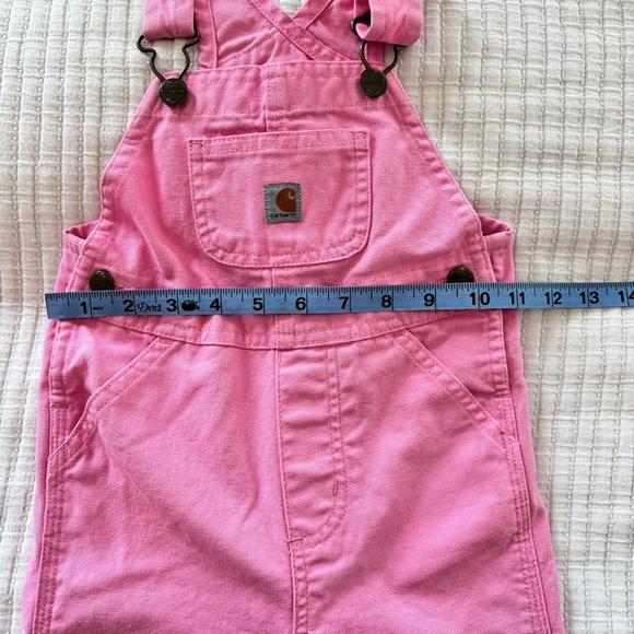 Carhartt Girls Pink Bib Overalls Adjustable Strap Buckle Pockets Size 18 month - Picture 8 of 10